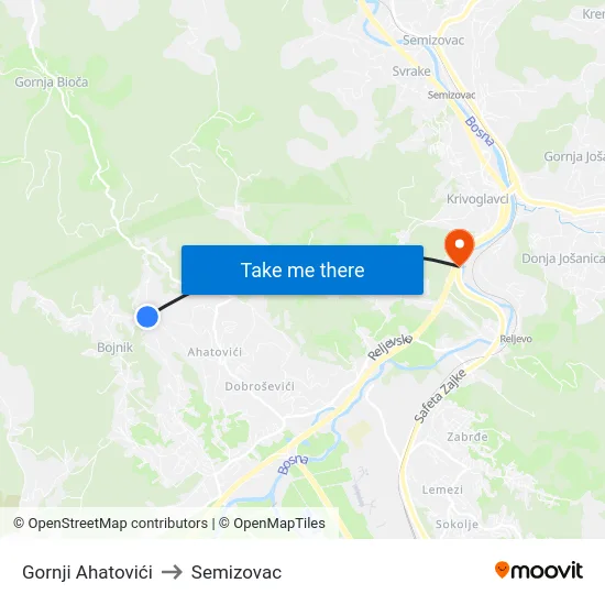 Gornji Ahatovići to Semizovac map