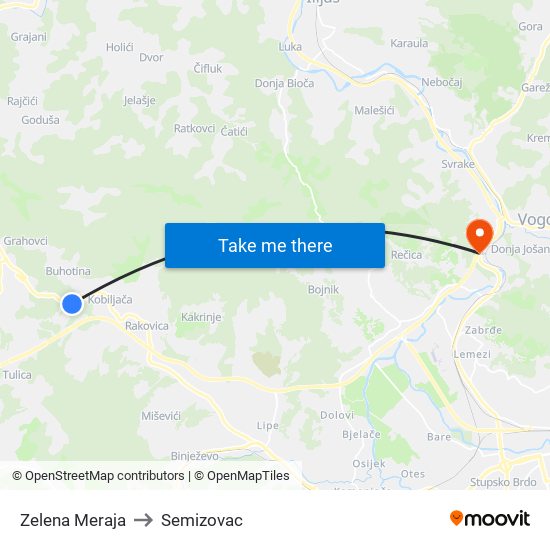 Zelena Meraja to Semizovac map