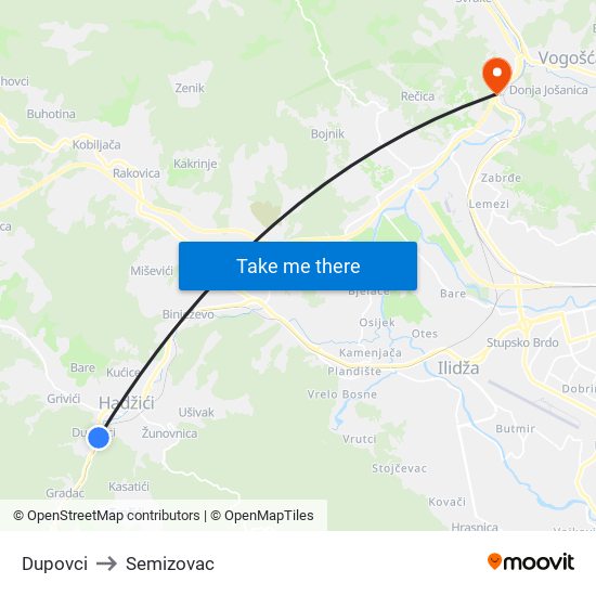 Dupovci to Semizovac map