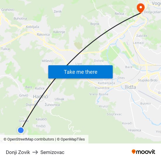 Donji Zovik to Semizovac map