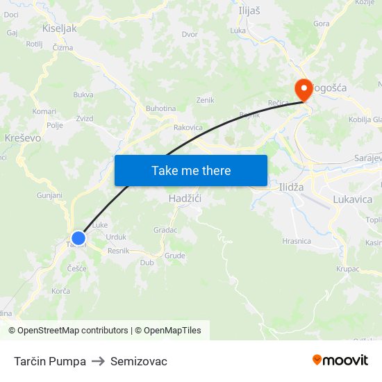 Tarčin Pumpa to Semizovac map