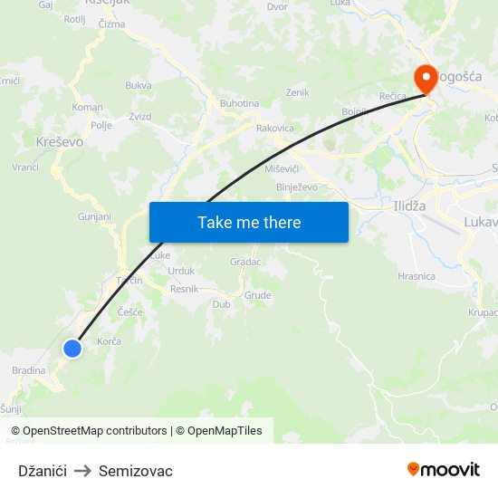 Džanići to Semizovac map