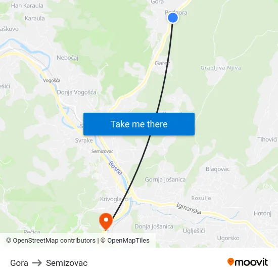 Gora to Semizovac map