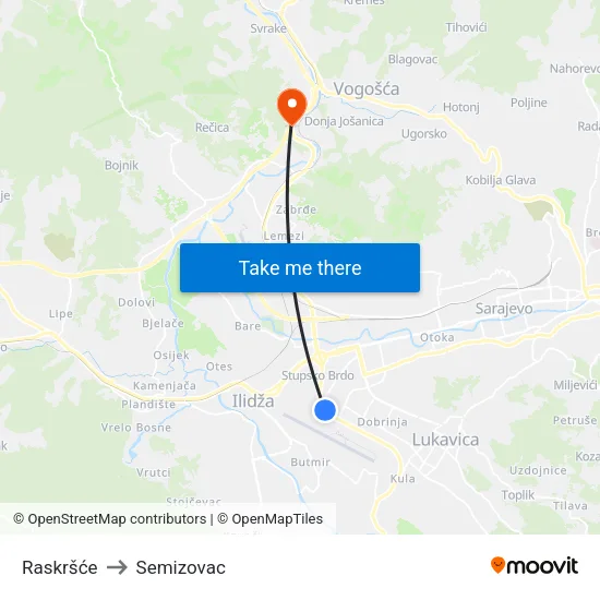Raskršće to Semizovac map