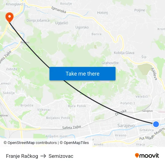Franje Račkog to Semizovac map