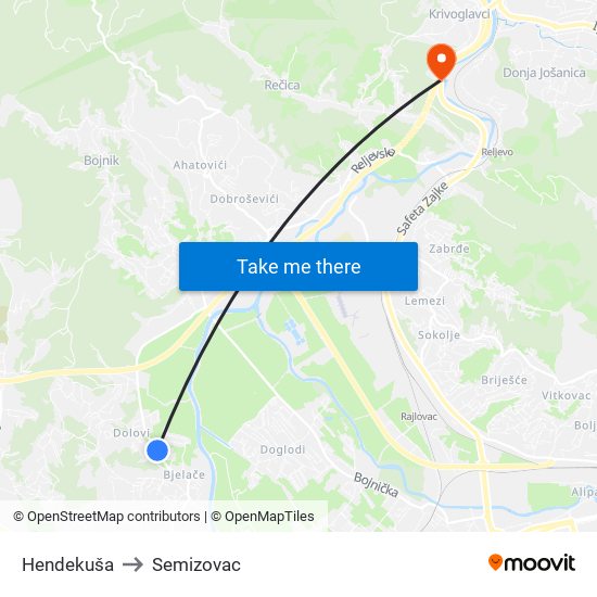 Hendekuša to Semizovac map