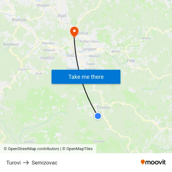 Turovi to Semizovac map
