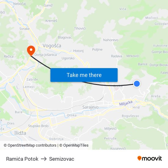 Ramića Potok to Semizovac map