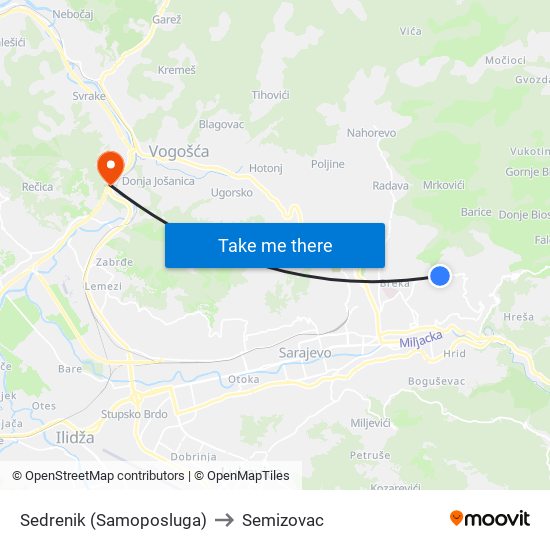 Sedrenik (Samoposluga) to Semizovac map