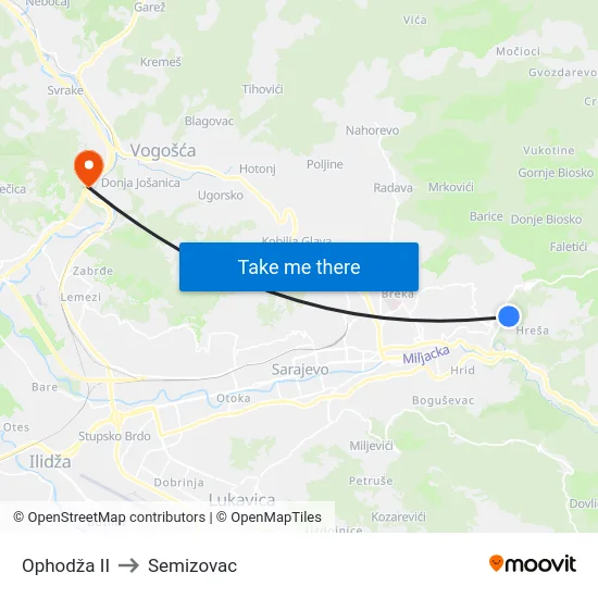 Ophodža II to Semizovac map