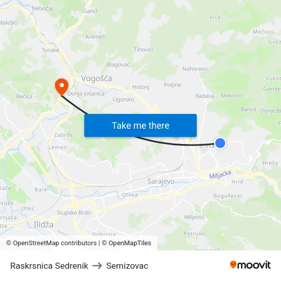 Raskrsnica Sedrenik to Semizovac map