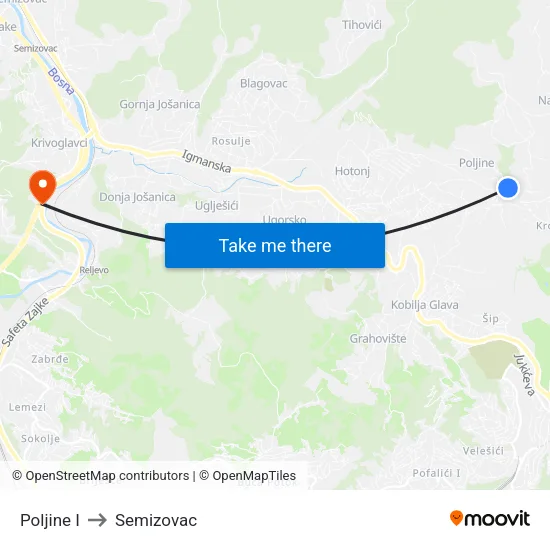Poljine I to Semizovac map