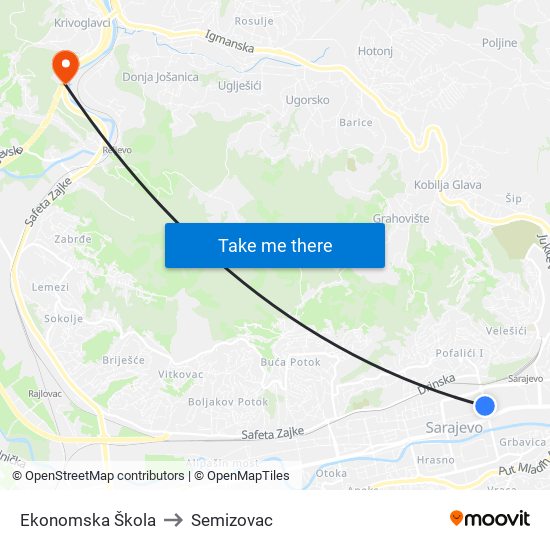 Ekonomska Škola to Semizovac map