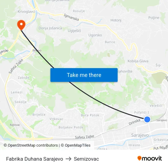 Fabrika Duhana Sarajevo to Semizovac map