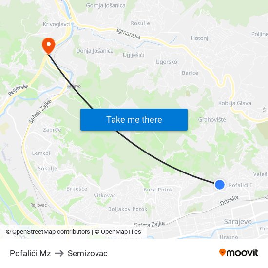 Pofalići Mz to Semizovac map