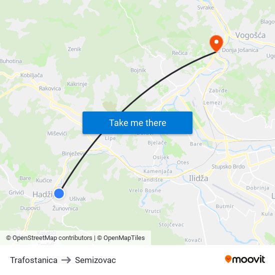 Trafostanica to Semizovac map