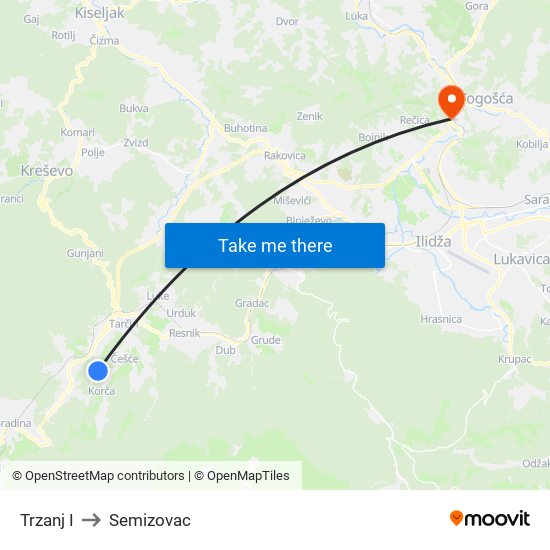 Trzanj I to Semizovac map