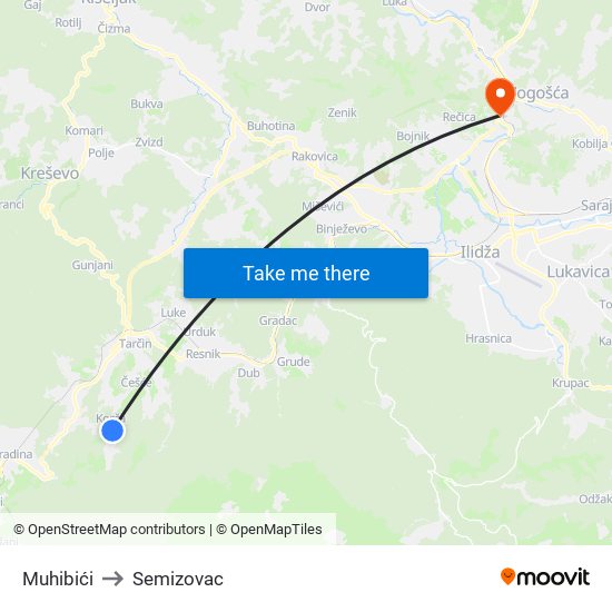 Muhibići to Semizovac map