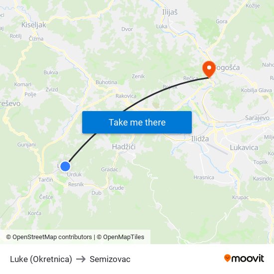 Luke (Okretnica) to Semizovac map