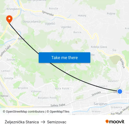 Željeznička Stanica to Semizovac map