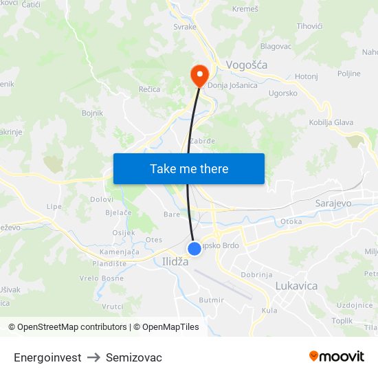 Energoinvest to Semizovac map