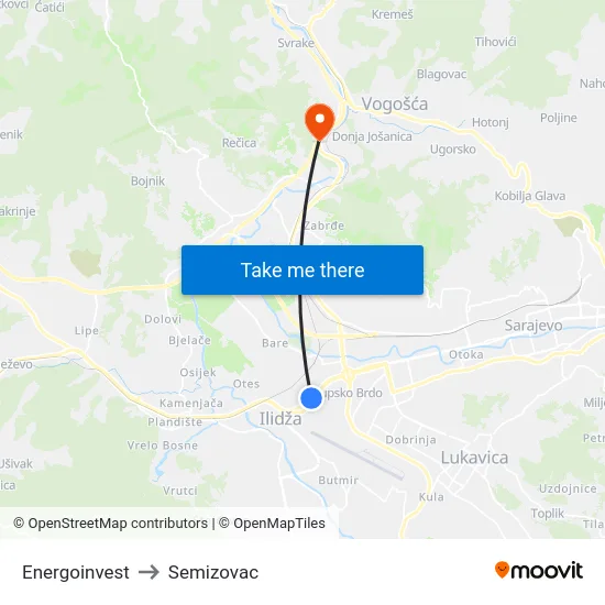Energoinvest to Semizovac map