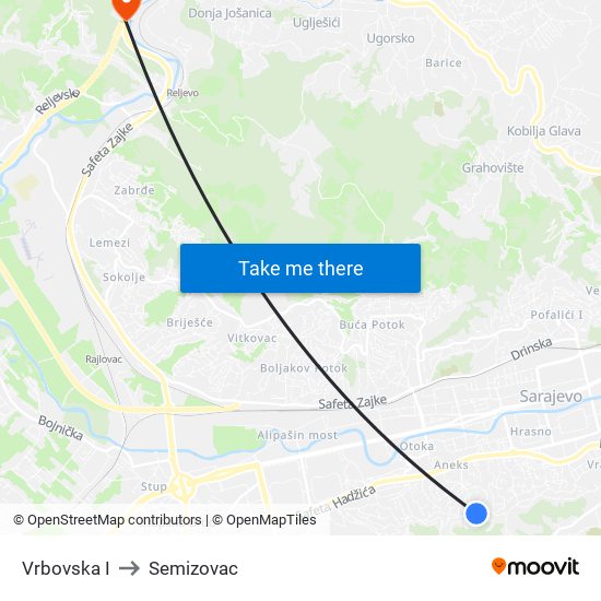 Vrbovska I to Semizovac map