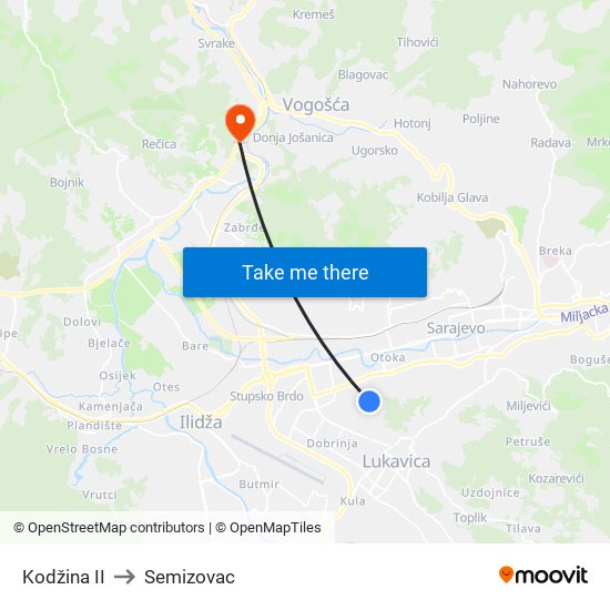 Kodžina II to Semizovac map