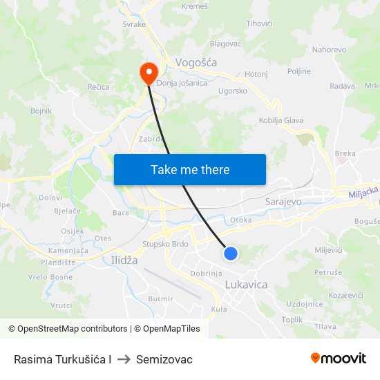 Rasima Turkušića I to Semizovac map