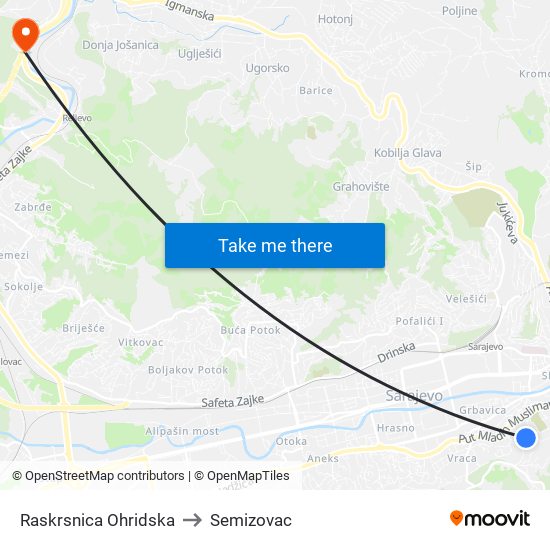 Raskrsnica Ohridska to Semizovac map