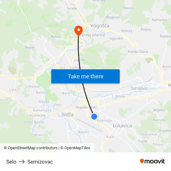 Selo to Semizovac map