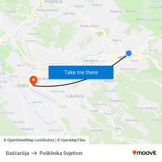 Baščaršija to Poliklinika Svjetlost map