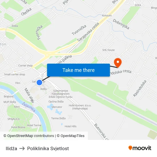 Ilidža to Poliklinika Svjetlost map