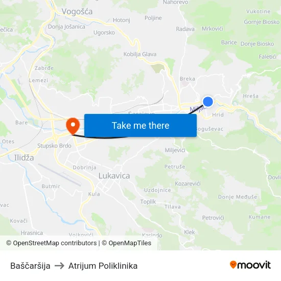 Baščaršija to Atrijum Poliklinika map