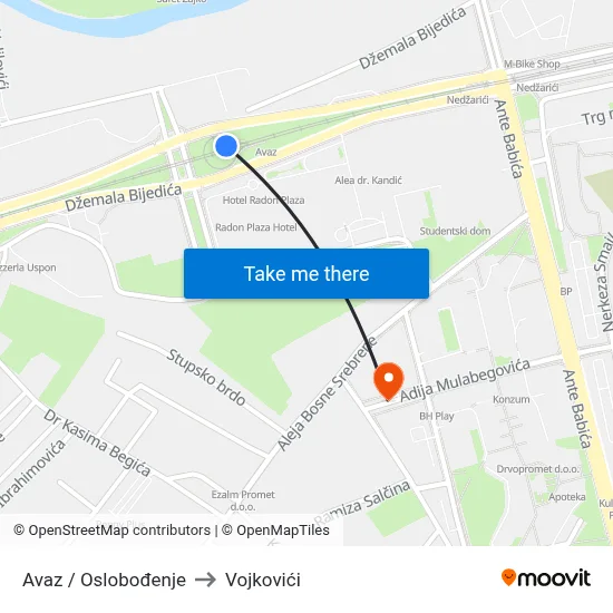 Avaz / Oslobođenje to Vojkovići map