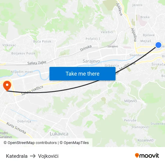 Katedrala to Vojkovići map