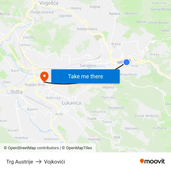 Trg Austrije to Vojkovići map