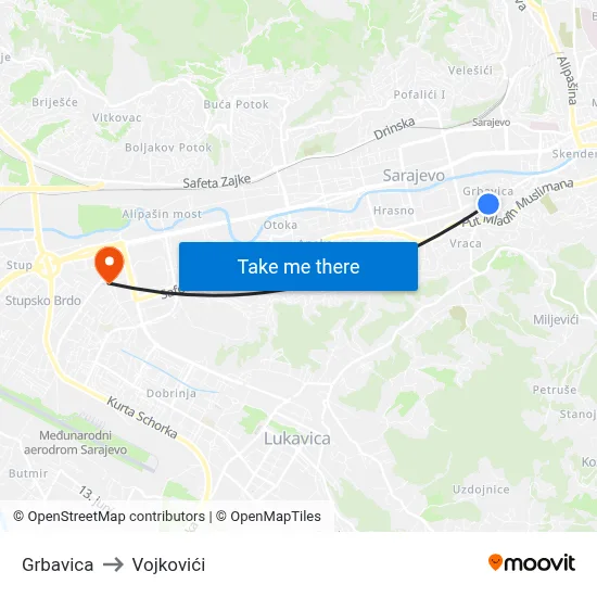 Grbavica to Vojkovići map