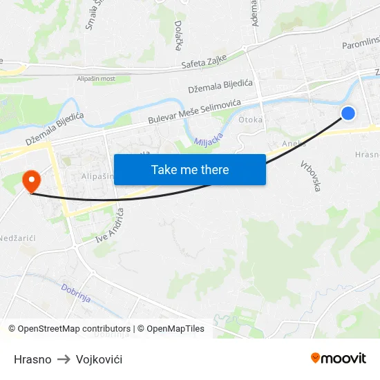 Hrasno to Vojkovići map