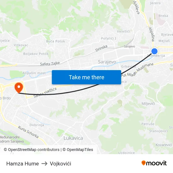 Hamza Hume to Vojkovići map