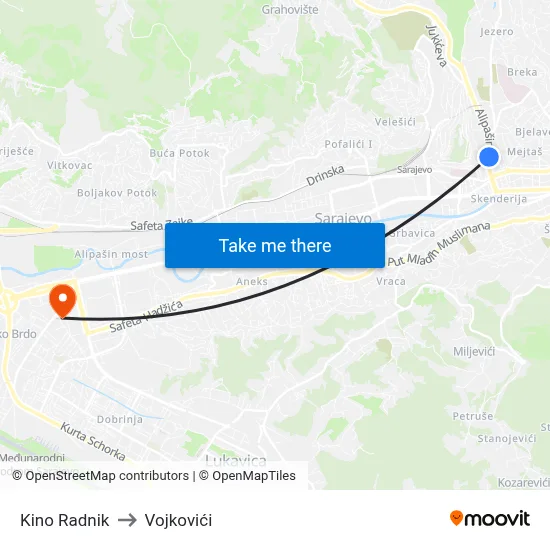 Kino Radnik to Vojkovići map