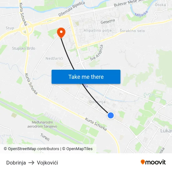 Dobrinja to Vojkovići map