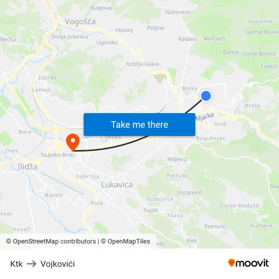 Ktk to Vojkovići map