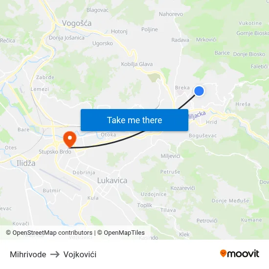 Mihrivode to Vojkovići map