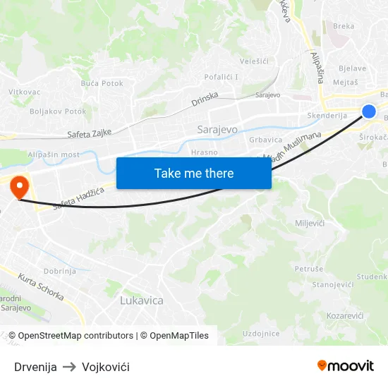 Drvenija to Vojkovići map