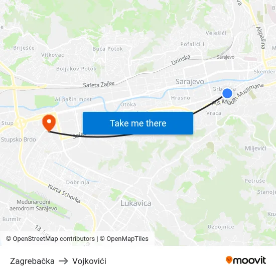 Zagrebačka to Vojkovići map
