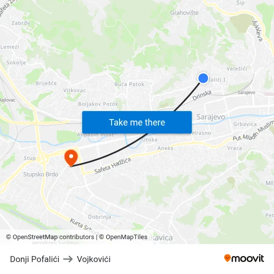 Donji Pofalići to Vojkovići map