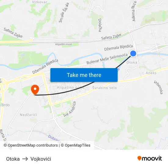 Otoka to Vojkovići map