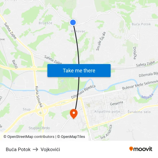 Buća Potok to Vojkovići map