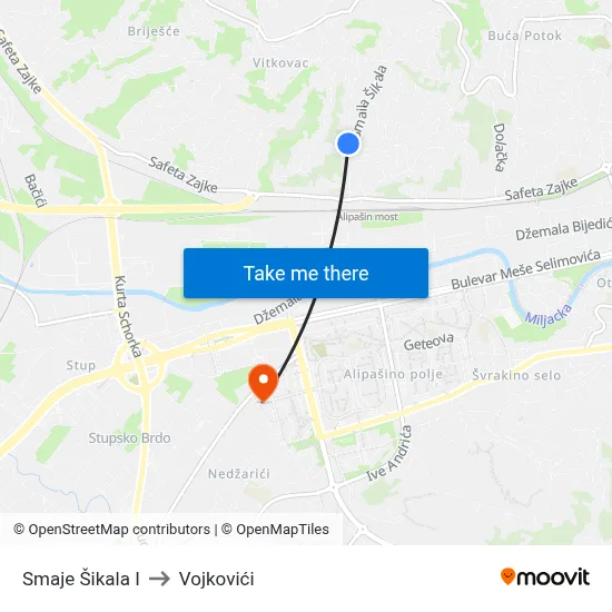 Smaje Šikala I to Vojkovići map